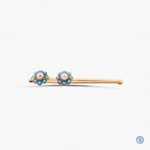 10k yellow gold turquoise and pearl pin