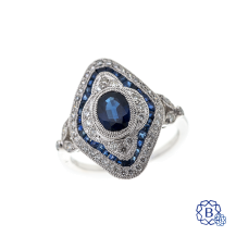 Platinum Lady's 1.00ct Blue Sapphire with 0.35ct Diamonds Ring