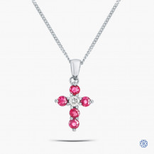 14k White Gold Ruby and Diamond Cross Necklace