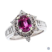 18k white gold, pink sapphire and diamond ring