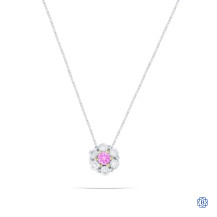 14kt White Gold Pink Sapphire and Diamond Pendant with Chain