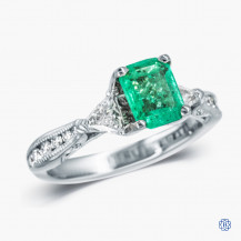 Tacori Classic Crescent 18k white gold emerald and diamond engagement ring