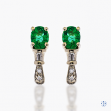 14k yellow gold emerald and diamond earrings