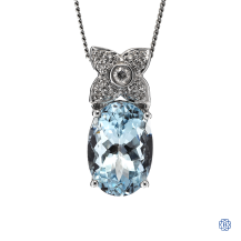 14kt White Gold aquamarine diamond pendant with chain