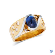 14kt Yellow Gold 1.93ct Cabochon Sapphire and 0.28ct Diamonds Ring