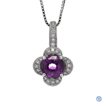 18kt white gold diamond pink sapphire pendant with chain