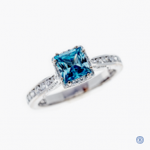 Tacori Dantela 18k white gold blue zircon and diamond engagement ring