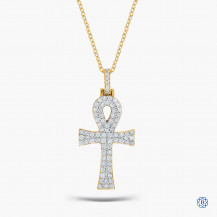 10k Yellow and White Gold Diamond Ankh Pendant with Chain