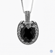 14k white gold oval cabochon and diamond pendant with chain