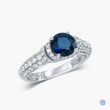Simon G 18k White Gold Sapphire and Diamond Engagement Ring