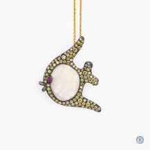 18kt White Gold with Black Rhodim Gold Lady's 3.78ct Opal, Ruby and Diamond Fish Pendant