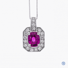 14k white gold pink sapphire and diamond pendant with chain