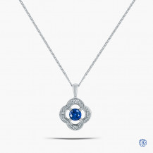 10k White Gold Blue Sapphire and Diamond Pendant With Chain