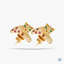 18kt Yellow Gold Emerald, Ruby and Diamond Panther Earrings