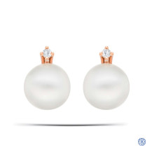10k Rose Gold Pearl and Diamond Stud Earrings 