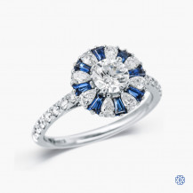 18k white gold 0.60ct Canadian diamond and sapphire cluster style engagement ring