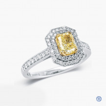 Platinum 0.90ct Radiant Cut Fancy Yellow Maple Leaf Diamond Ring