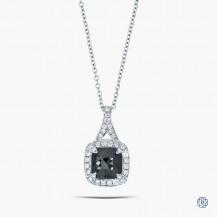 14k White Gold Black Diamond Pendant with Chain