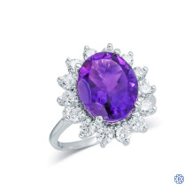 14kt White Gold Amethyst and Maple Leaf Diamond Ring