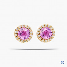 18kt Yellow Gold Pink Sapphire and Diamond Stud Earrinngs