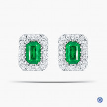 14kt White Gold Emerald and Diamond Stud Earrings