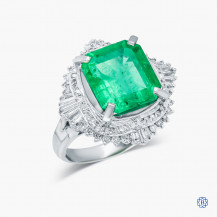 Platinum Emerald and Diamond Ring