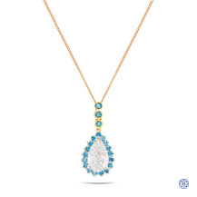 18kt Yellow Gold Custom Made Lady's Lab-Created 2.23ct Diamond and 0.60ct Treated Blue Diamonds Drop Style Pendant