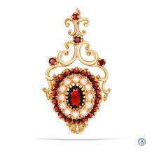 18kt Yellow Gold Pearl and Garnet Pendant