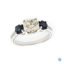 14kt white gold 1.29ct diamond and sapphire ring