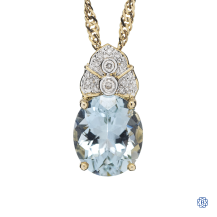 14kt yellow gold aquamarine and diamond pendant with chain