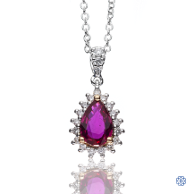 14kt White Gold Fine Link Style Chain 18'' with 0.51ct Ruby and 0.11ct Diamond Pendant