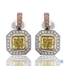 Platinum & Gold Radiant Cut Diamond Earrings