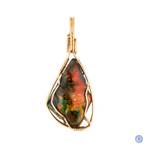 10kt Yellow Gold Custom Made Wire Ammolite Vintage Pendant