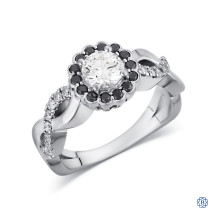 14kt White Gold Custom Made Fancy Black Diamond and Diamond Vintage Ring