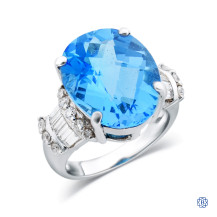 18kt White Gold Lady's 13.56ct Blue Topaz and 0.64ct Natural Diamond Vintage Ring