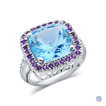 14kt White Gold Lady's 11.39ct Blue Topaz, 0.56ct Amethyst and 0.12ct Natural Diamond Vintage Ring
