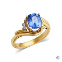 14kt Yellow Gold Rectangular Antique Cushion Shaped 2.04ct Faceted Sapphire with 0.08ct Diamonds Ring