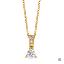 14kt Yellow Gold 3 Prong Solitaire 0.23ct Diamond Pendant with Channel Set Diamond Bail