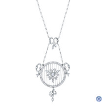 Platinum Lady's Edwardian Circle 0.61ct Diamond Pendant with Silver Necklace