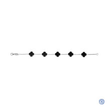 18kt White Gold Black Onyx Clover Bracelet