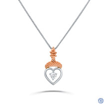 14kt White and Rose Gold Heart Shaped 0.14ct Maple Leaf Diamond Pendant