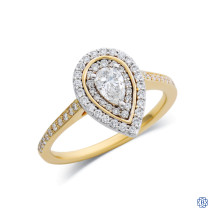 18kt Yellow and White Gold Maple Leaf Diamonds Lady's Pear Shape 0.31ct Diamond Engagement Ring