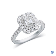 18kt White Gold Maple Leaf Diamonds Lady's Emerald Cut 0.62ct Diamond Engagement Ring