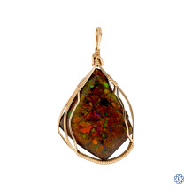 10kt Yellow Gold Custom Made Wire Ammolite Vintage Pendant