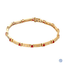 14kt Yellow Gold Lady's 1.50ct Ruby and 0.28ct Diamond Bracelet