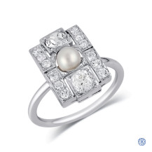 14kt White Gold 0.62ct Pearl and Diamond Vintage Ring