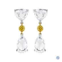 18kt White and Yellow Gold Maple Leaf Diamonds 2.68ct Diamond and 0.14ct Natural Yellow Diamond Earrings
