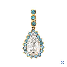 18kt Yellow Gold Lab-Grown 2.23ct Diamond with Fancy Blue Diamonds Pendant