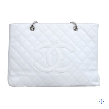 Chanel Grand Shopping Tote GST Large Caviar White Leather Bag