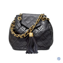 Chanel Black Leather Tassle Bag with Chain Strap